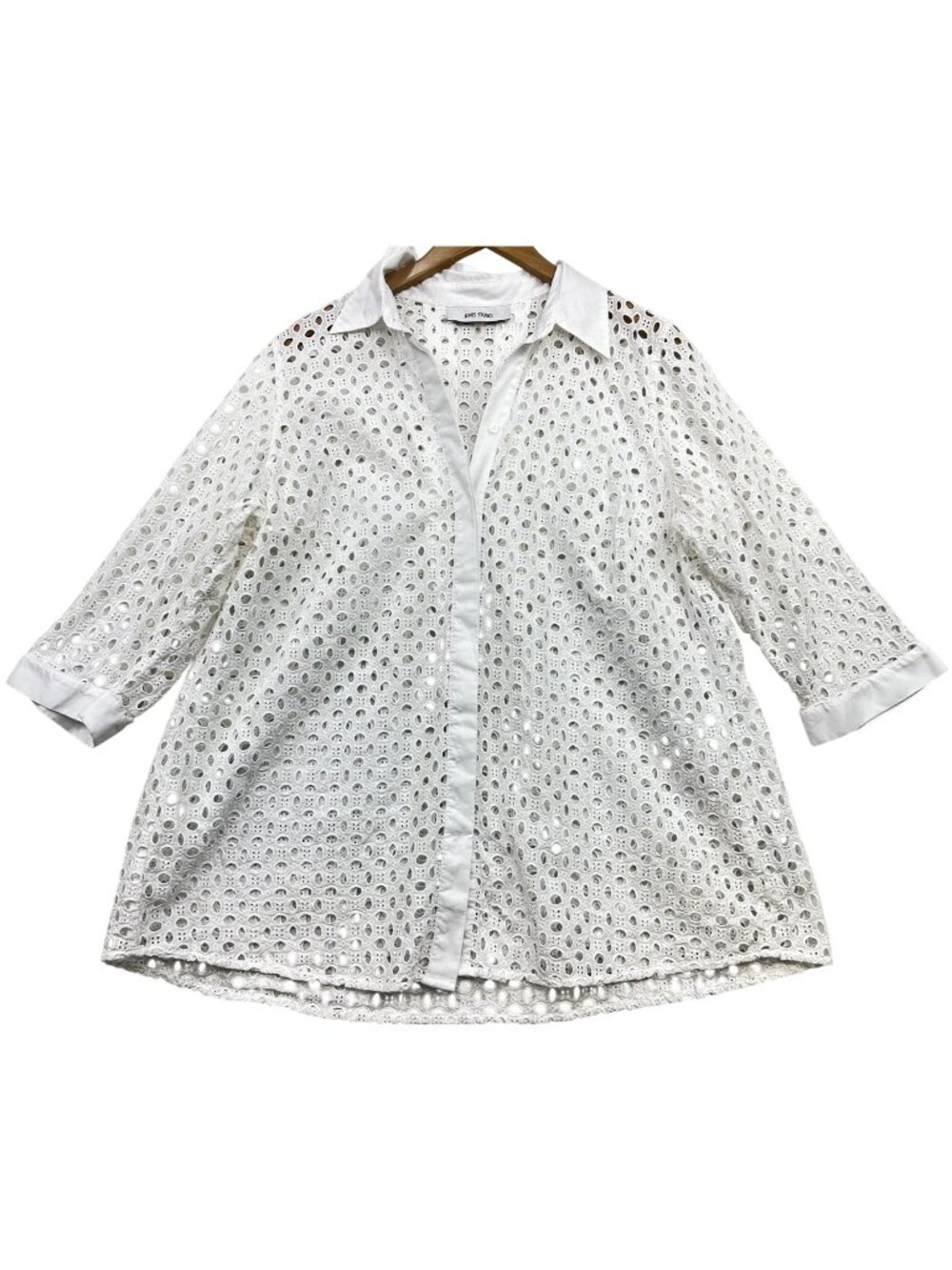 Jones Studio Women's Button Down Eyelet Shirt 3/4 Sleeve Size 1X White Solid